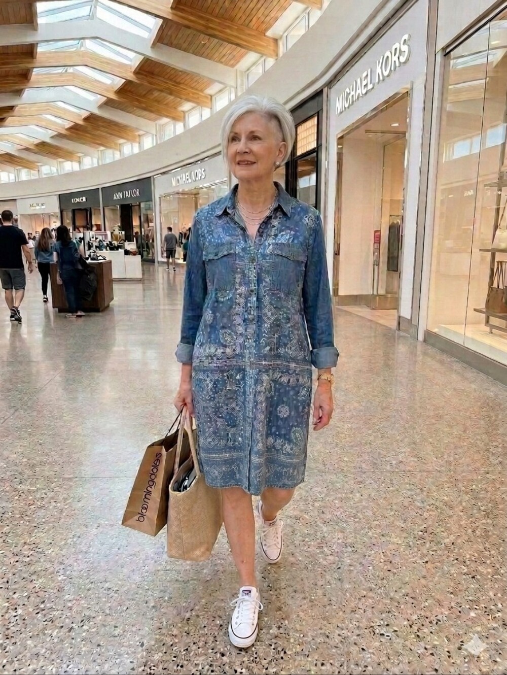 Chaps Denim Bandana Print Shirt Dress - Blue